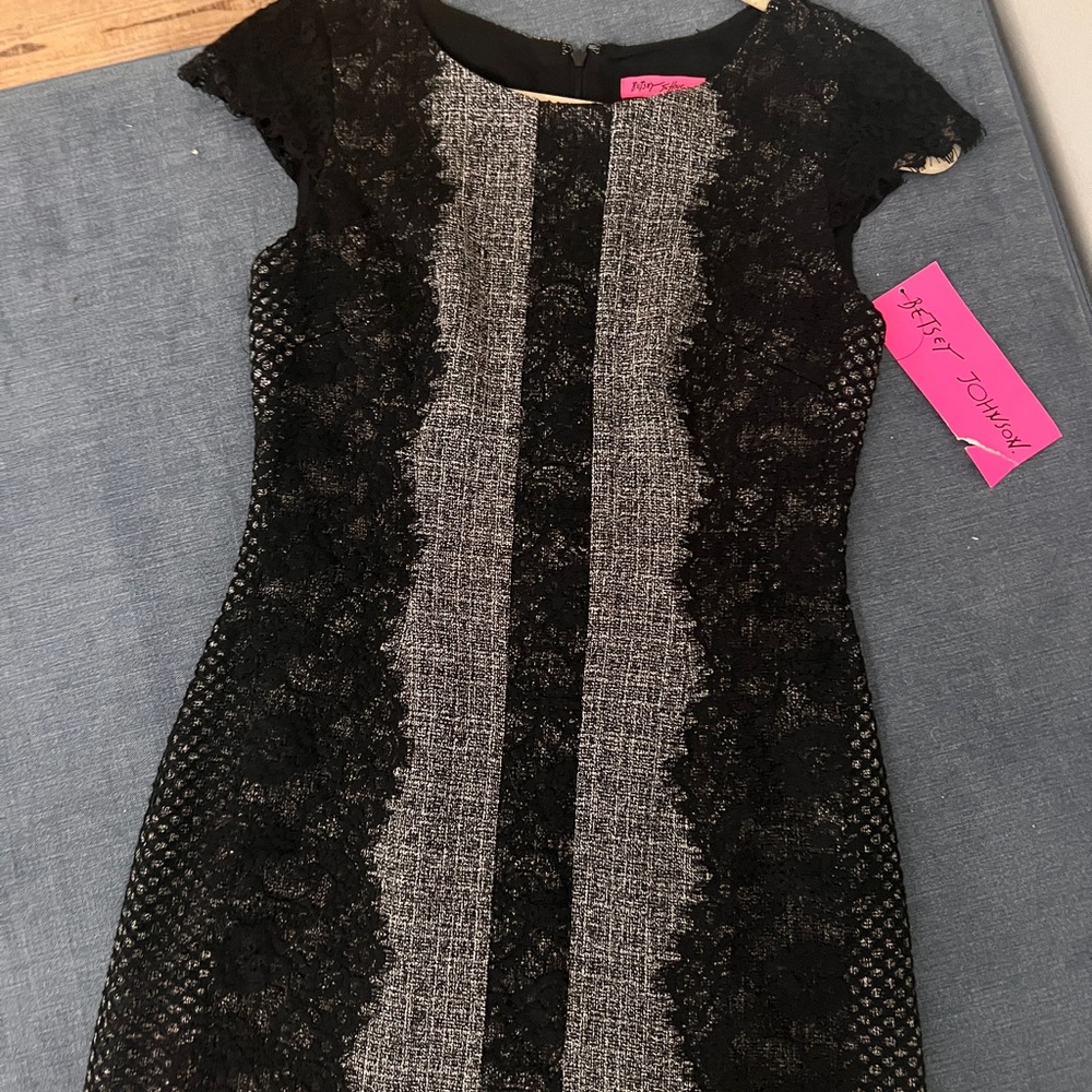 Betsey Johnson Black and Gray Lace Midi Dress